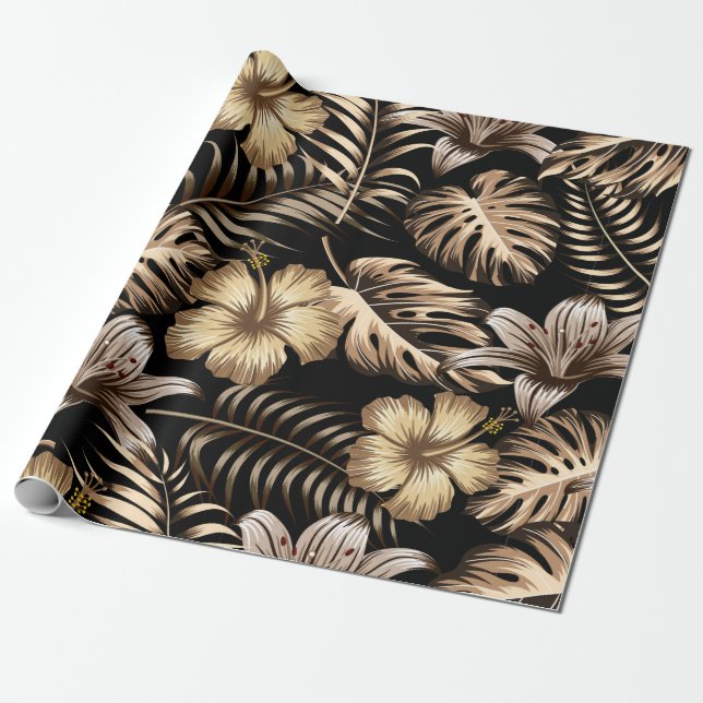 Floral seamless pattern with leaves. tropical back wrapping paper (Unrolled)