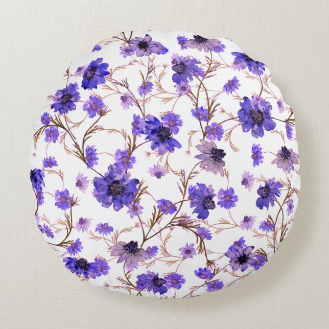 Floral seamless pattern with marigold flowers round cushion (Front)