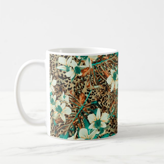 Floral seamless pattern with orchids coffee mug (Left)