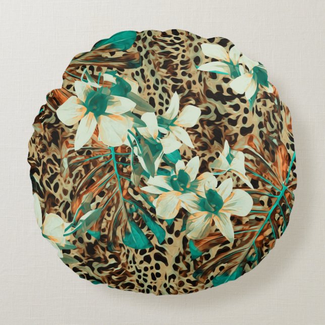Floral seamless pattern with orchids round cushion (Front)