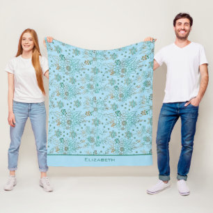 Floral seamless pattern with personalised name fleece blanket