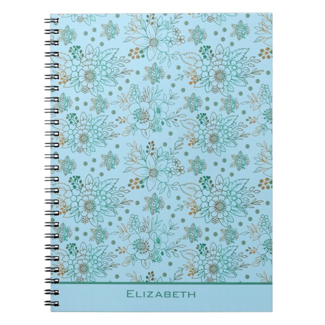 Floral seamless pattern with personalised name notebook (Front)