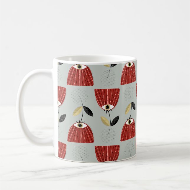 Floral seamless pattern with whimsical red flowers coffee mug (Left)