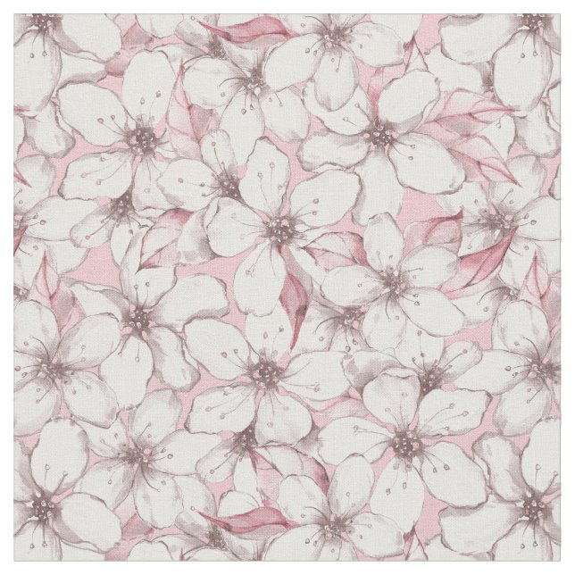 Floral seamless pattern with white flowers 10 fabric (Close Up)