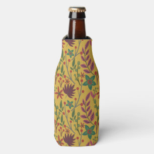 Floral seamless pattern yellow flowers and leaves bottle cooler