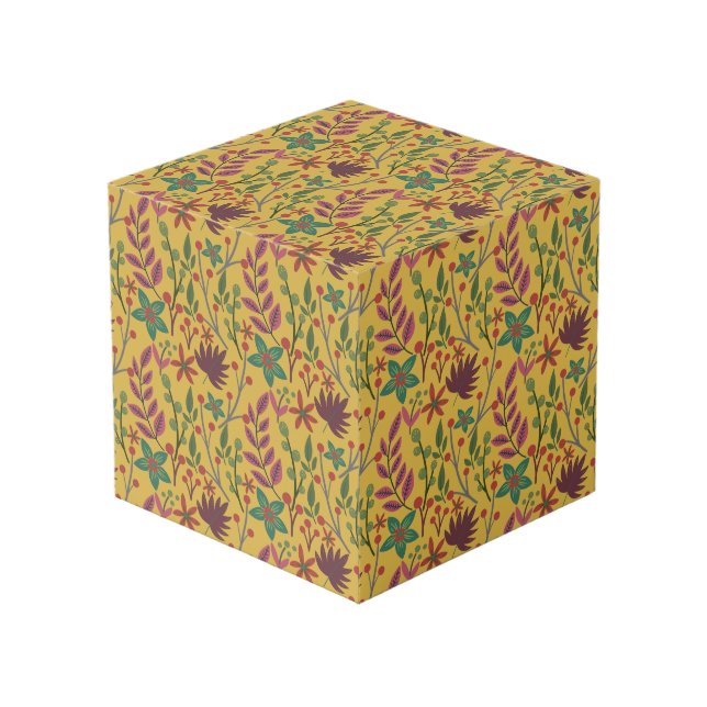 Floral seamless pattern yellow flowers and leaves cube (Front Angled)