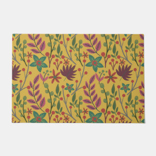 Floral seamless pattern yellow flowers and leaves doormat