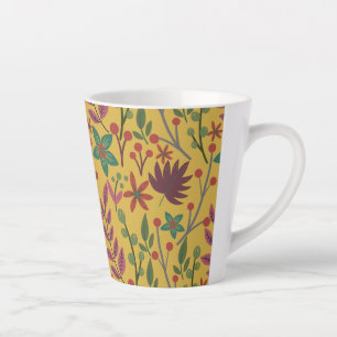 Floral seamless pattern yellow flowers and leaves latte mug