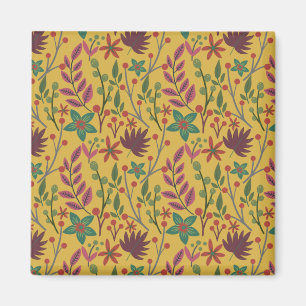 Floral seamless pattern yellow flowers and leaves magnet