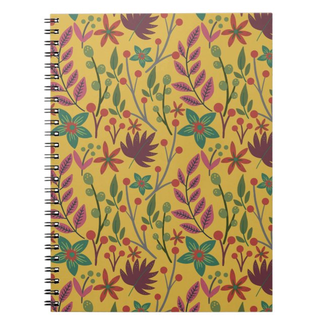 Floral seamless pattern yellow flowers and leaves notebook (Front)