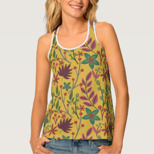 Floral seamless pattern yellow flowers and leaves singlet