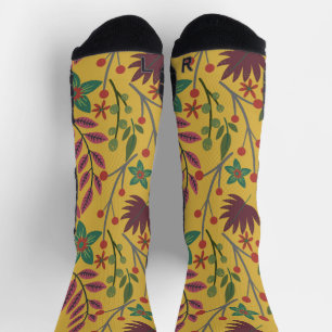 Floral seamless pattern yellow flowers and leaves  socks