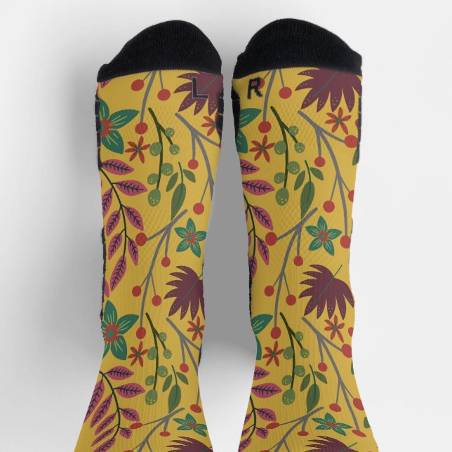 Floral seamless pattern yellow flowers and leaves  socks (Top)
