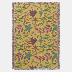 Floral seamless pattern yellow flowers and leaves throw blanket