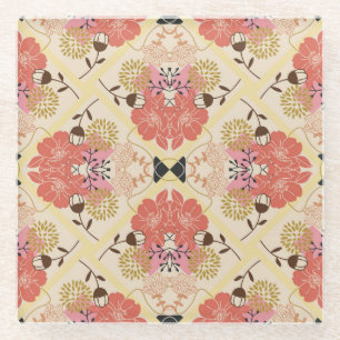 Floral seamless vintage pattern design. glass coaster