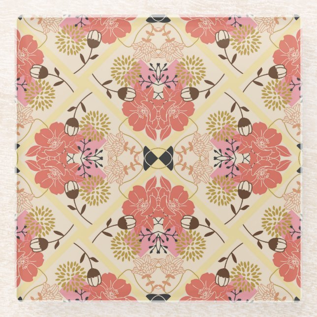 Floral seamless vintage pattern design. glass coaster (Front)