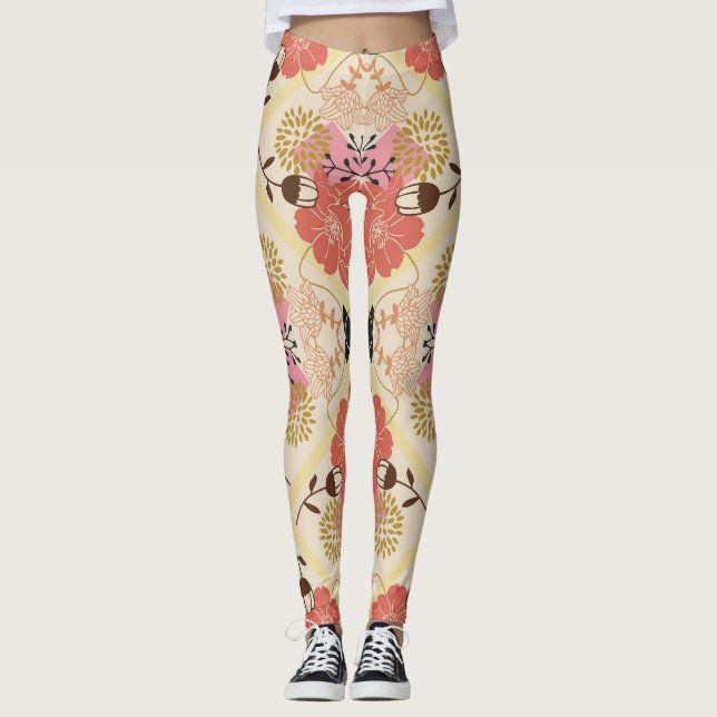 Floral seamless vintage pattern design. leggings (Front)