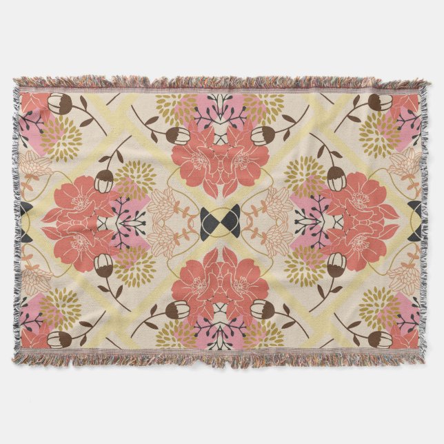 Floral seamless vintage pattern design. throw blanket (Front)