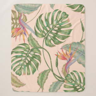 Floral seamless vintage tropical pattern backgroun sherpa blanket