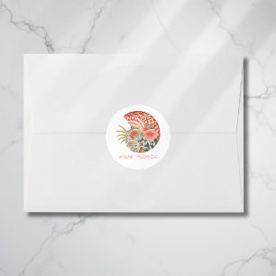 Floral Seashell Coastal Nautical Beach Wedding Classic Round Sticker