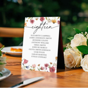 Floral Seating Chart Card Table Eighteen