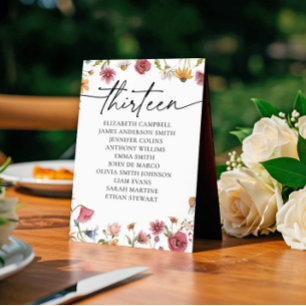 Floral Seating Chart Card Table Thirteen