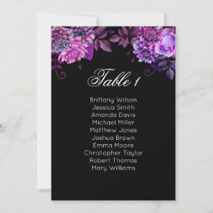 Floral seating chart purple. Black wedding plan Invitation