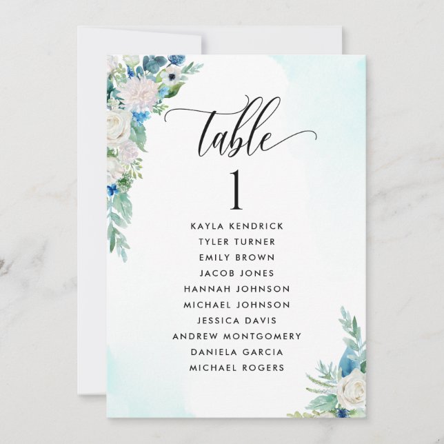 Floral Seating Plan Card with Guest Names (Front)