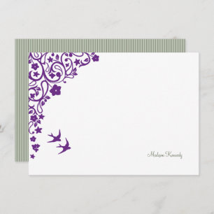 Floral Secret Garden Sage Stripe Script Name Card