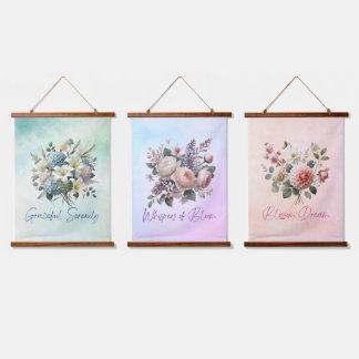 Floral Serenity: 3-Piece Wood Topped Wall Tapestry