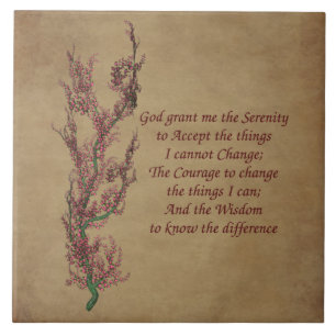 Floral Serenity Prayer Inspirational Quote Ceramic Tile