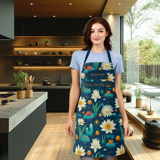 Floral Serenity Zen Kitchen - White Lotus & Pond Apron