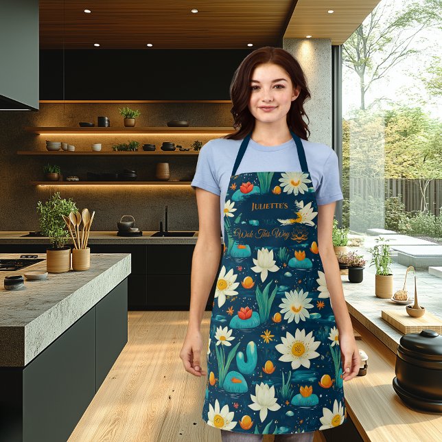 Floral Serenity Zen Kitchen - White Lotus & Pond  Apron (Creator Uploaded)