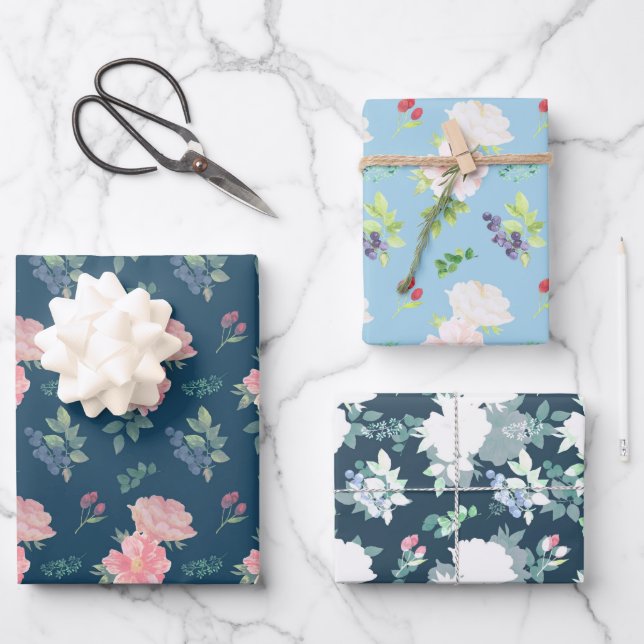 Floral Set of 3  Wrapping Paper Sheet (Front)
