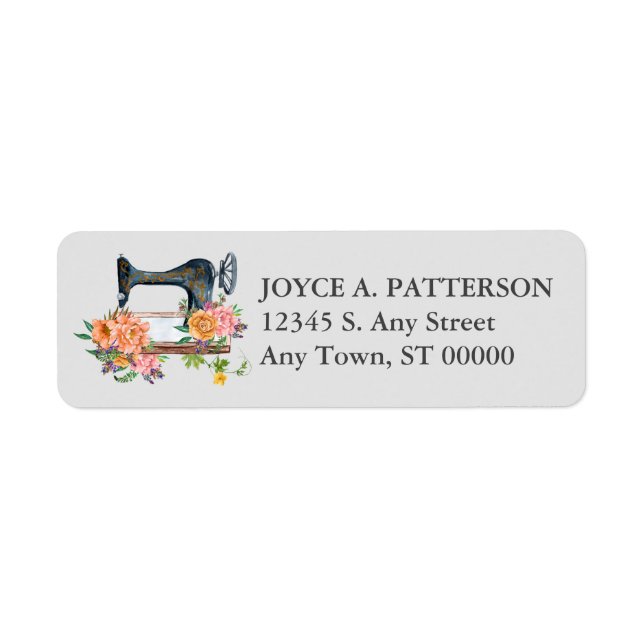 Floral Sewing Machine Return Address Return Address Label (Front)