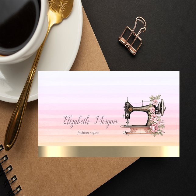 Floral Sewing Machine Stripes Ombre Business Card (Creator Uploaded)