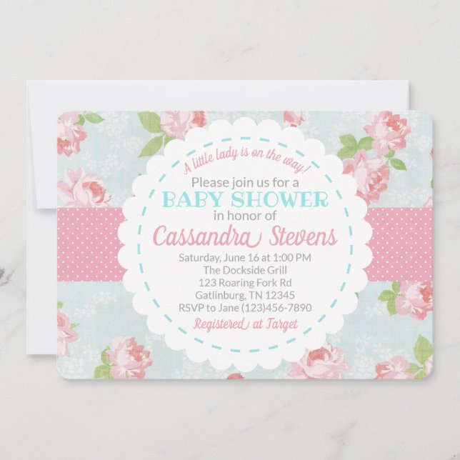 Floral Shabby Chic Baby Shower Invitation (Front)