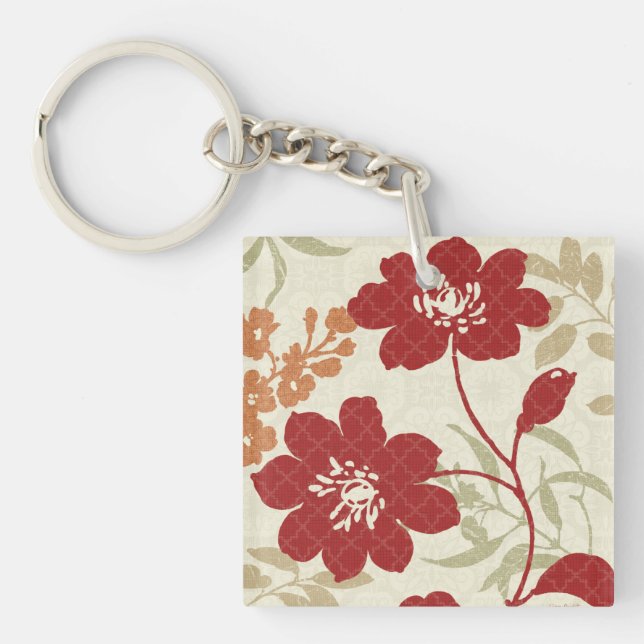 Floral Shadows in Red and Orange Key Ring (Front)