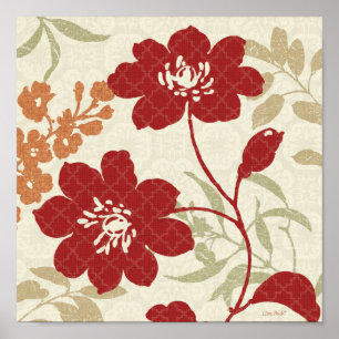 Floral Shadows in Red and Orange Poster