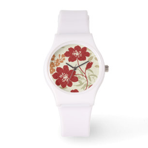 Floral Shadows in Red and Orange Watch