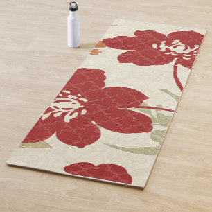 Floral Shadows in Red and Orange Yoga Mat