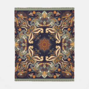 Floral shawl design. Square ornament with decorati Fleece Blanket
