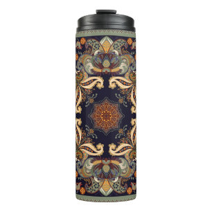Floral shawl design. Square ornament with decorati Thermal Tumbler