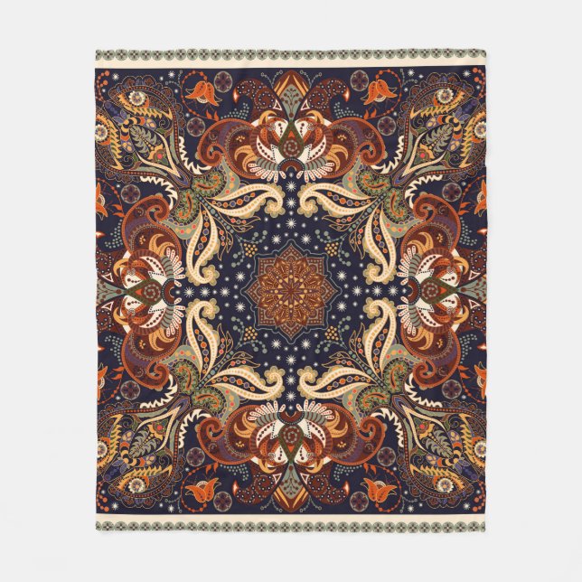 Floral shawl square ornament: Indian batik. Fleece Blanket (Front)