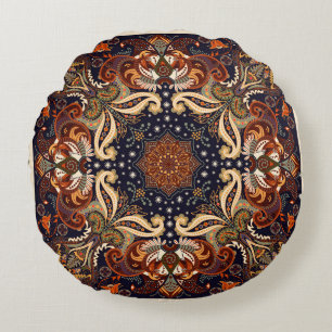 Floral shawl square ornament: Indian batik. Round Cushion