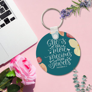 Floral She is Far more Precious than Jewels Key Ring