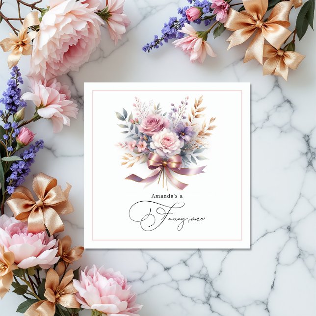 Floral “She’s a Fancy One” 1st Birthday Girl Party Napkin (Floral “She’s a Fancy One” 1st Birthday Girl Party Napkins)