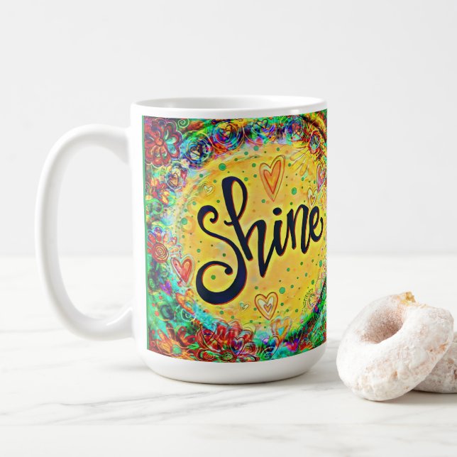 Floral Shine Pretty Inspirational Fun Yellow Coffee Mug (With Donut)
