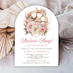Floral Ship Wheel Nautical Girl Arch Baby Shower Invitation