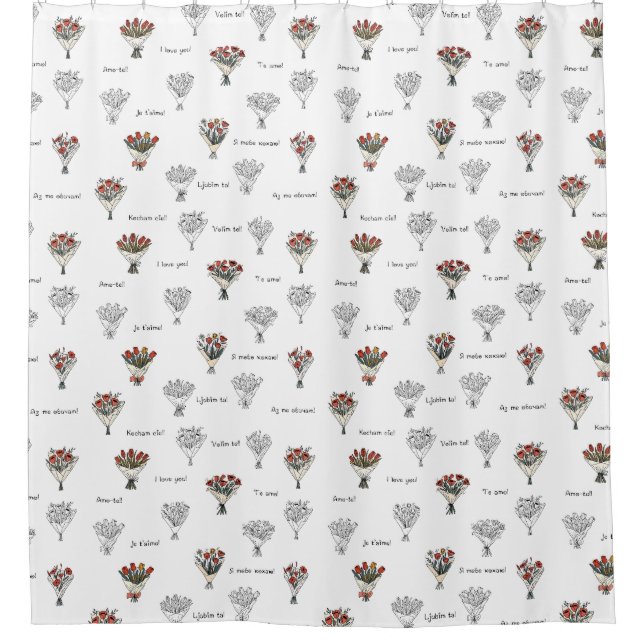 Floral Shower Curtain: Elegant Flower Bouquet Desi Curtain (Front)